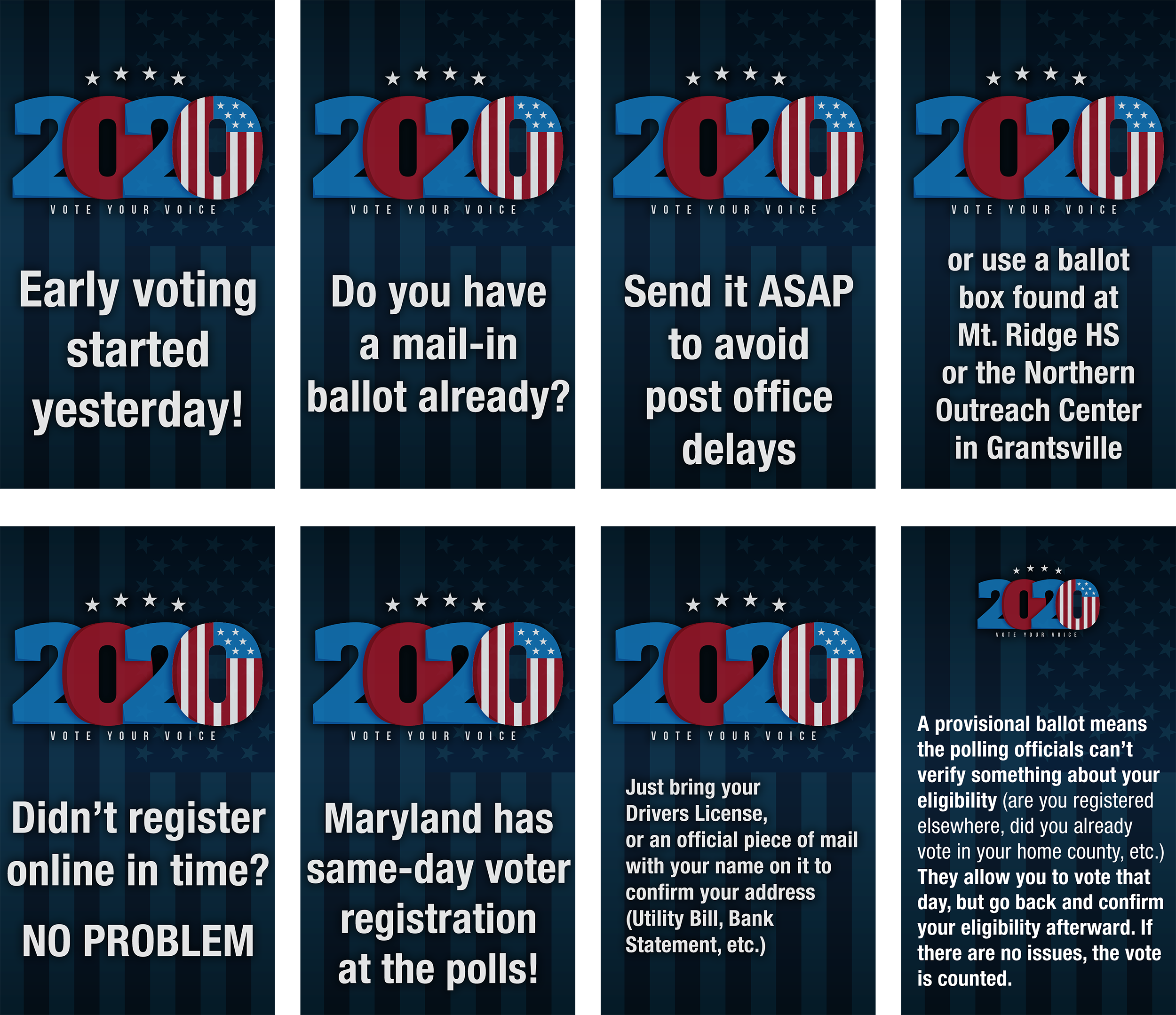 screen grabs of a social media campaign about voting in 2020