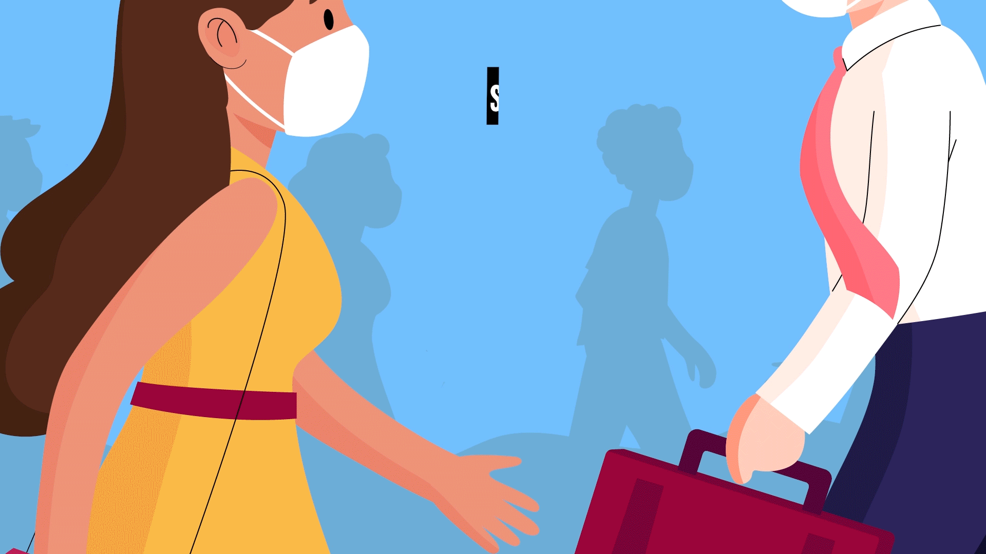 motion graphic created for a COVID video; people passing one another while wearing masks