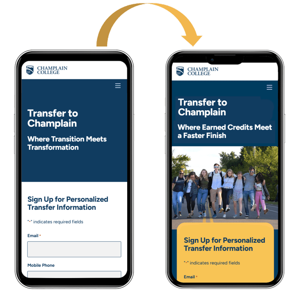 mobile devices showing before and after of design changes