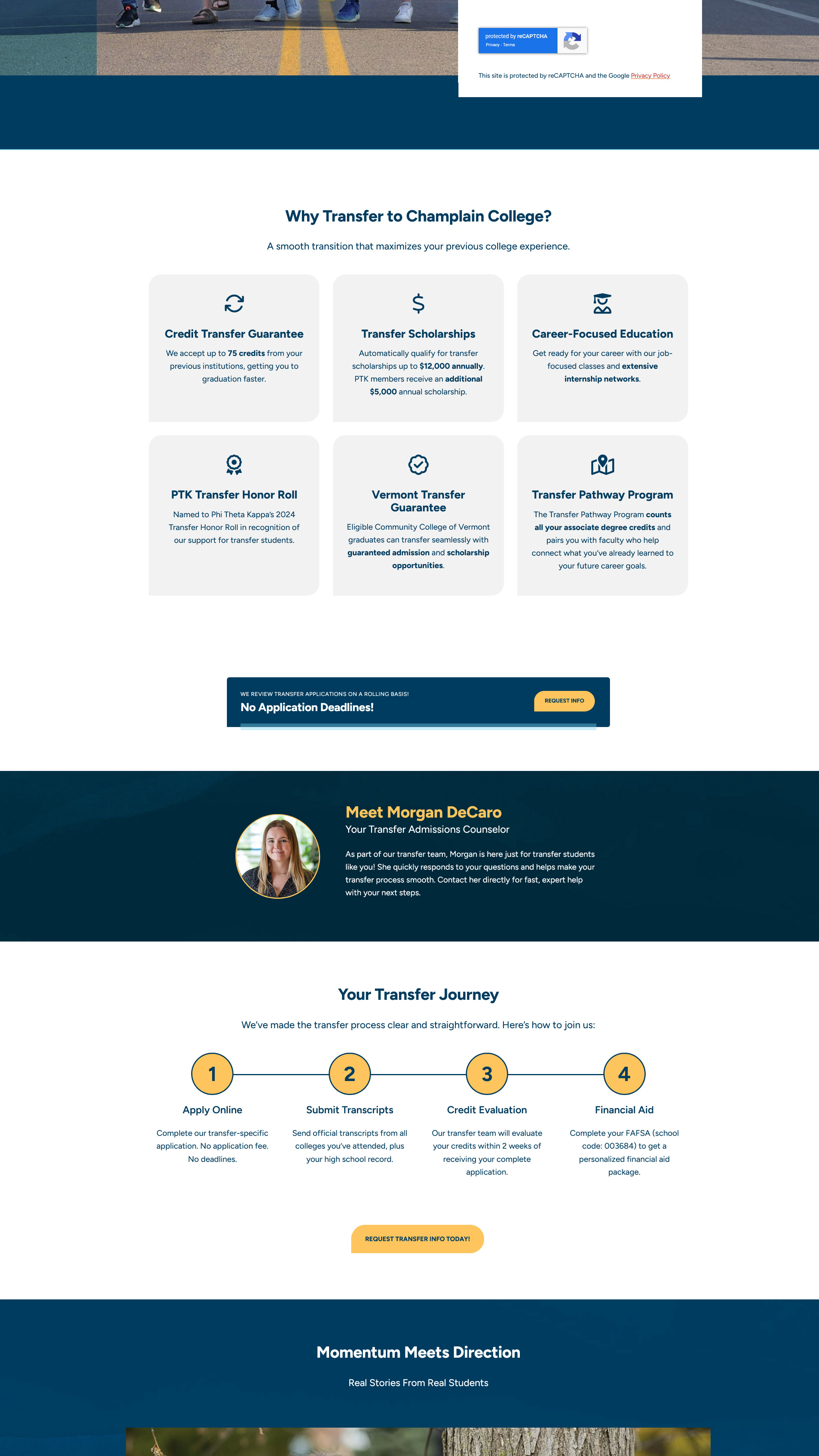 screen capture "Why Transfer to Champlain College?