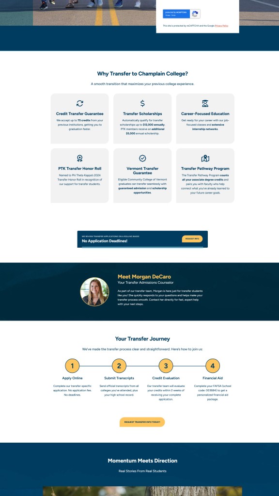 screen capture "Why Transfer to Champlain College?